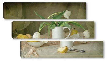Модульная картина Груши с белыми тюльпанами