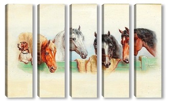 Модульная картина Собака и четыре лошади