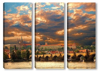 Модульная картина рассвет в Праге