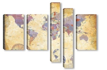 Модульная картина Винтажная карта мира