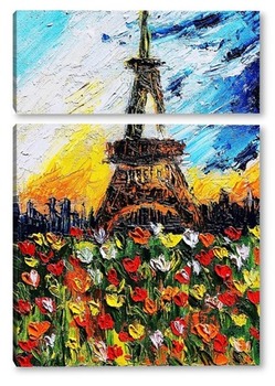 Модульная картина Париж и тюльпаны