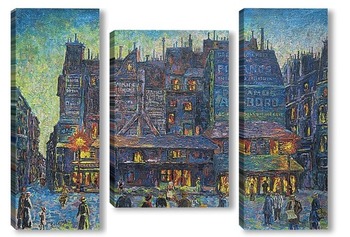 Модульная картина Оживленная парижская улица вечером
