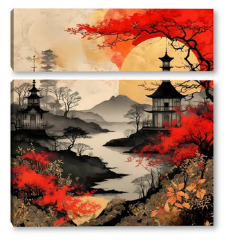 Модульная картина Восточная пагода