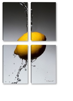 Модульная картина Лимон под струями воды