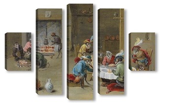 Модульная картина Обезьяны на кухне