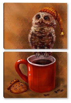 Модульная картина Совенок и чай с печенюшками