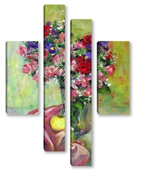 Модульная картина Букет цветов с яблоком