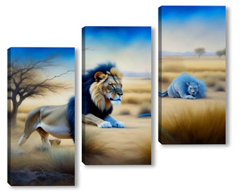 Модульная картина Черногривый лев и голубой тушкан