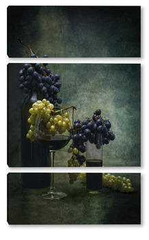 Модульная картина Натюрморт с виноградом и коасным вином
