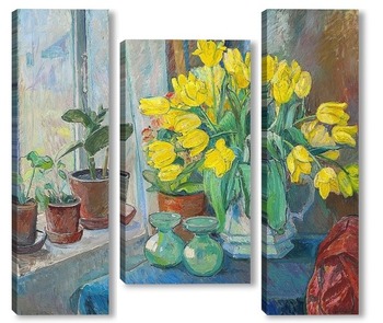 Модульная картина Натюрморт с желтыми тюльпанами в кувшине