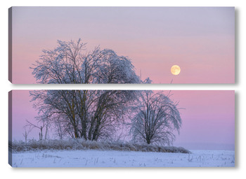 Модульная картина "Зимний пейзаж с луной".