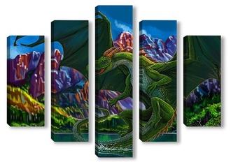 Модульная картина Зеленый дракон