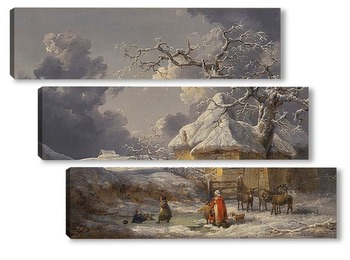 Модульная картина Зимний пейзаж с фигурами