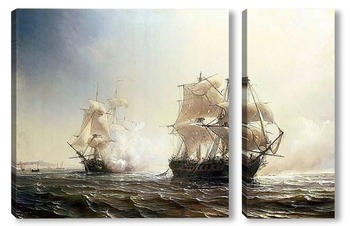 Модульная картина Морской бой между французским и английским фрегатами Эмбускадом 