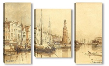 Модульная картина Амстердам. Башня Монталбан. 1870