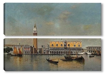 Модульная картина Вид на дворец Дожей с гондолами на переднем плане
