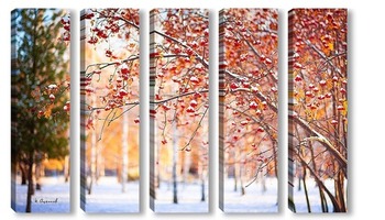 Модульная картина Деревья рябины на фоне первого снега.