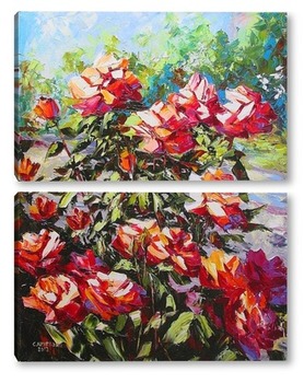 Модульная картина Красные розы в саду