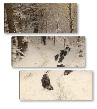 Модульная картина Дикие кабаны в зимнем лесу