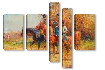 Модульная картина Солдаты верхом на лошадях