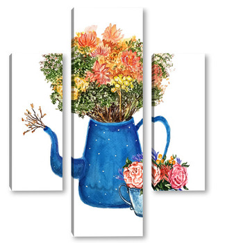 Модульная картина Букет цветов в чайнике, милый букет