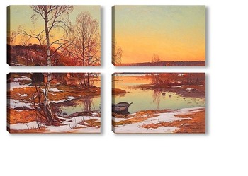 Модульная картина Поздний зимний пейзаж на закате.