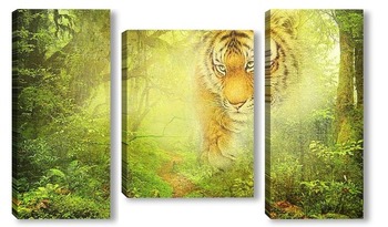 Модульная картина Тигр в джунглях