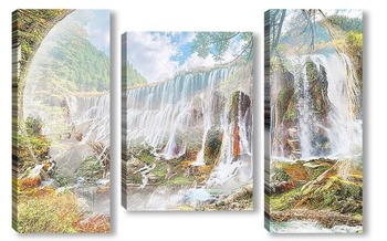 Модульная картина Лесной водопад