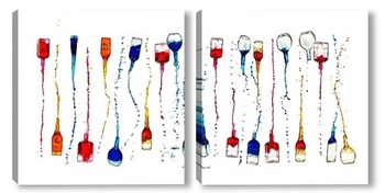Модульная картина Бутылки, из которых льются струи вина.