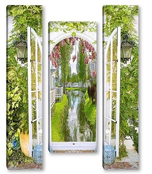 Модульная картина Окно в сад