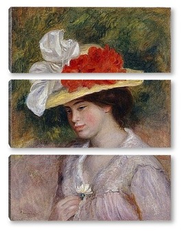 Модульная картина Женщина в шляпе с цветами