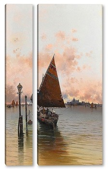 Модульная картина Рыбацкая лодка на венецианском озере с Санта-Мария-делла-салют
