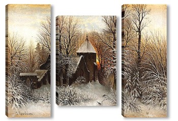Модульная картина Зимний пейзаж с церковью