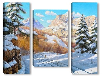 Модульная картина Яркий зимний день в горах.