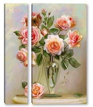 Модульная картина Розы на мраморном столике
