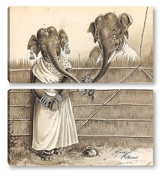 Модульная картина День св. Валентина у индийских слонов