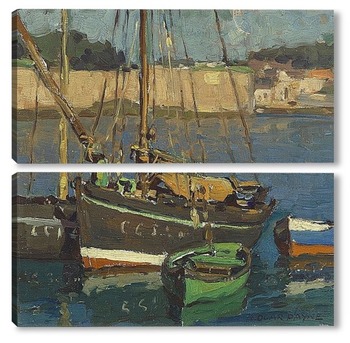 Модульная картина Четыре лодки вдоль гавани