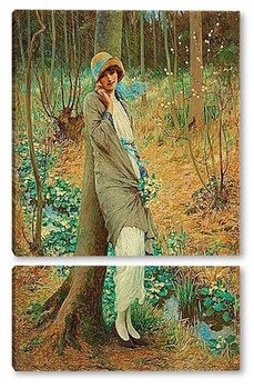 Модульная картина Женщина в весеннем пейзаже