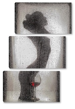 Модульная картина Силуэт девушки за мокрым стеклом.