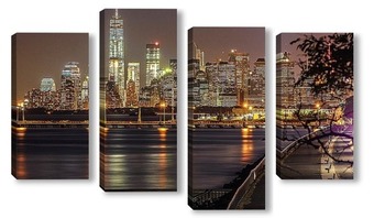 Модульная картина посиделки на набережной с видом на Манхеттен