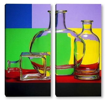 Модульная картина Натюрморт с бутылками на цветном фоне