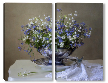 Модульная картина Натюрморт с букетом весенних цветов