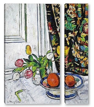 Модульная картина Натюрморт с тюльпанами и апельсинами