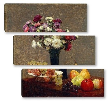 Модульная картина Астры и фрукты на столе