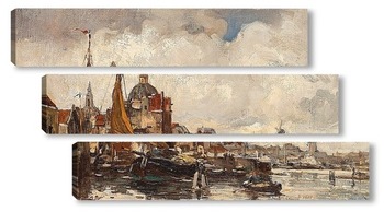 Модульная картина Вид на Кепелькерк вдоль реки Зингель, Амстердам