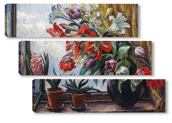 Модульная картина Весенние цветы на окне