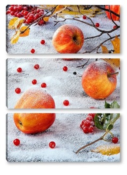 Модульная картина Яблоки на снегу.