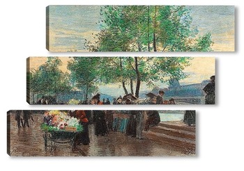 Модульная картина Торговцы на берегу Сены, Париж