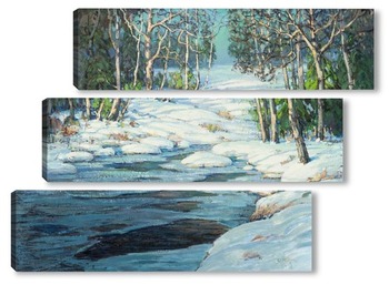 Модульная картина Зимний пейзаж с ручьем