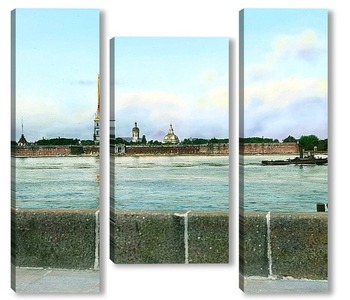 Модульная картина Санкт-Петербург. Панорамный вид на Петропавловскую крепость,через Неву